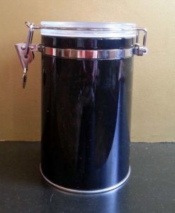 Bügelteedose schwarz mit Sichtdeckel 250g