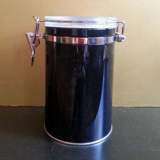 Bügelteedose schwarz mit Sichtdeckel 250g